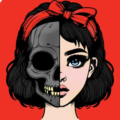 realistic girl with half skull mask