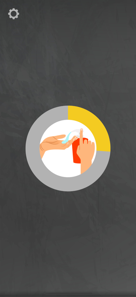 Wash your hands now - A circular progress timer showing an illustration of soap being dispensed into a hand.