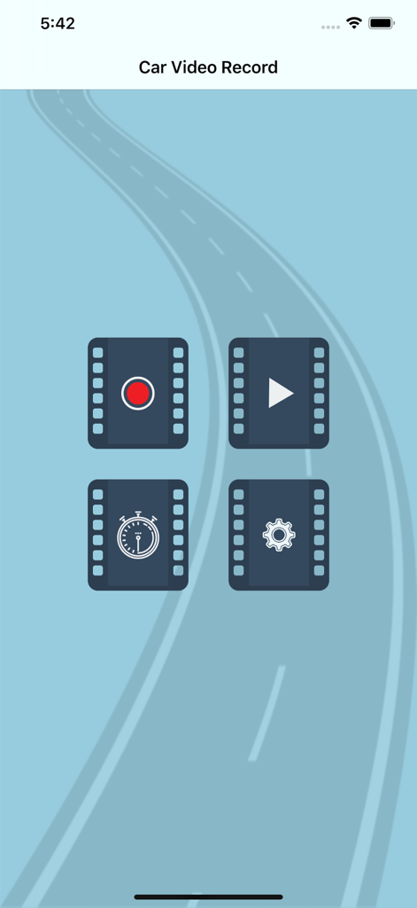 Main menu of Car Video Record app with record and playback icons