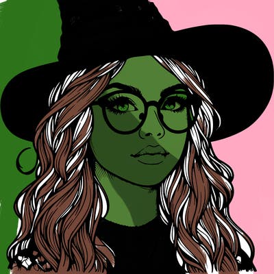 a witch with glasses realistic