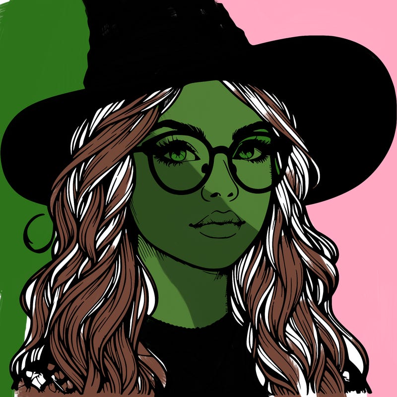 a witch with glasses realistic