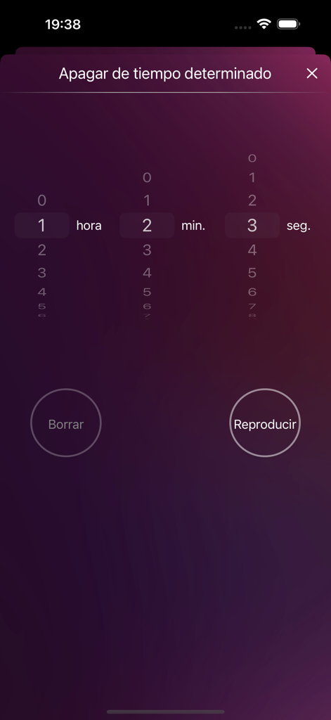 Sleep timer interface for My Radio En Vivo México app allowing users to set a countdown for automatic shutoff.
