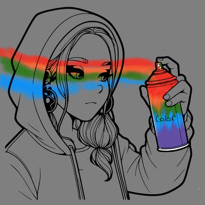 a realistic girl, spray painting