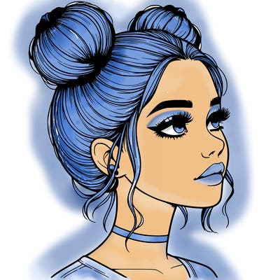 realistic girl with buns on the top of her head