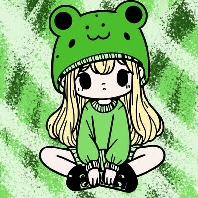 a girl wearing a frog hat and some frog socks