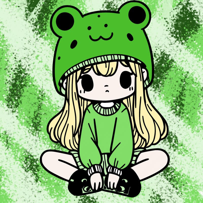 a girl wearing a frog hat and some frog socks