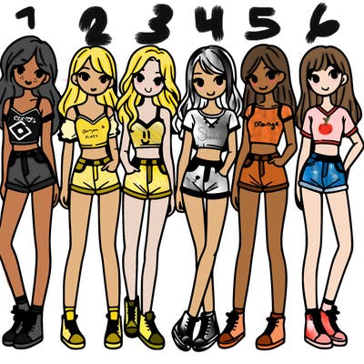 a group of girls wearing crop tops and shorts