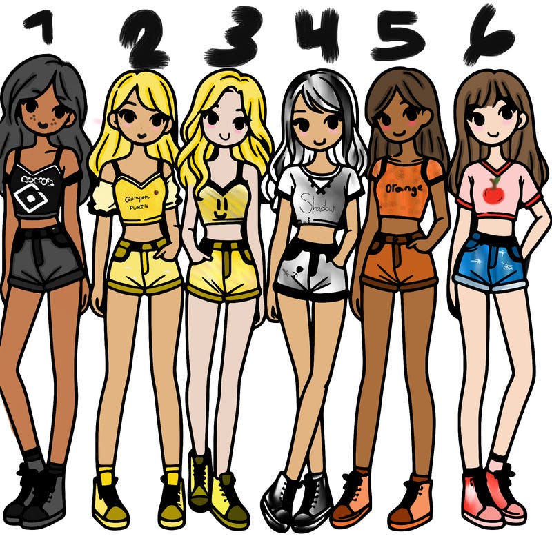 a group of girls wearing crop tops and shorts