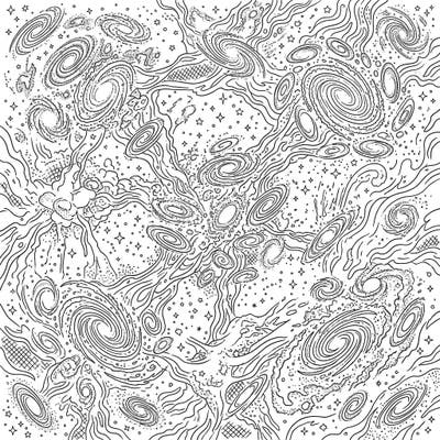 Dive into the mesmerizing beauty of the universe with this intricate galaxy clusters coloring page. Discover a cosmic tapestry of swirling galaxies, nebulae, and countless stars, ready for your artistic touch.