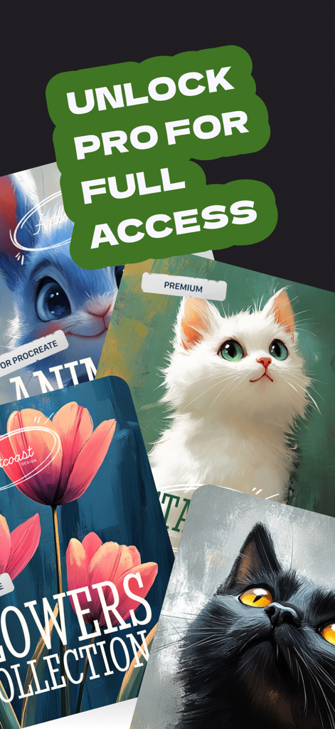 Stamps for Procreate - Digital art of cats and flowers showcasing premium stamps and brush collections for Procreate