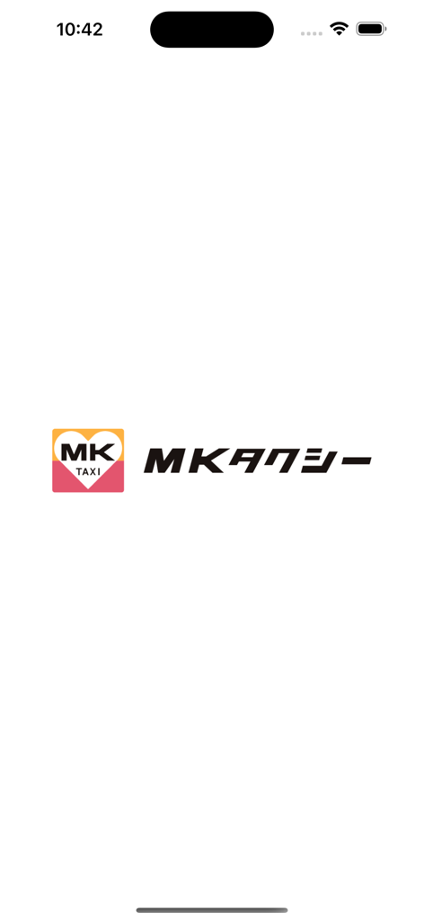 MKタクシースマホ配車 - MKタクシーアプリの起動画面。会社ロゴが表示されています。