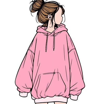 realistic girl with a oversized sweatshirt on and a bun