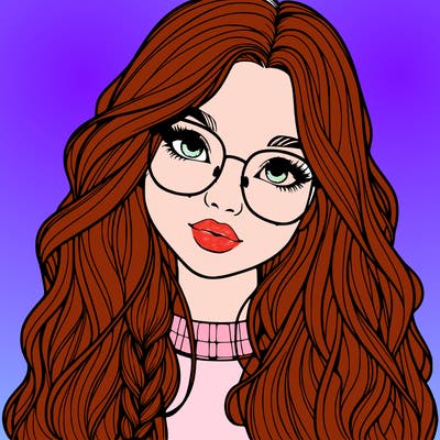 girl with long hair and freckles and glasses realistic