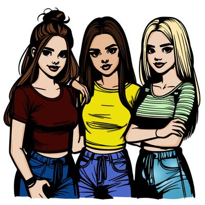 three teenage girls group realistic