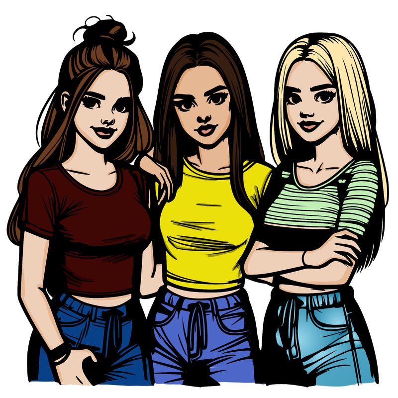 three teenage girls group realistic