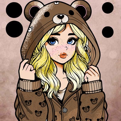 realistic girl in a animal pjs hoodie