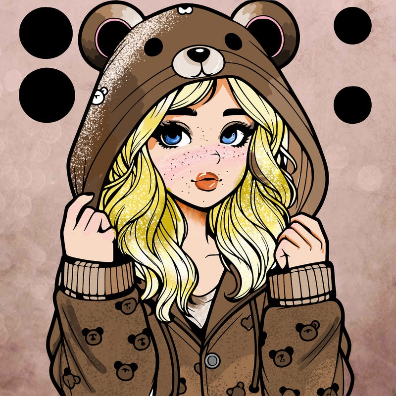 realistic girl in a animal pjs hoodie