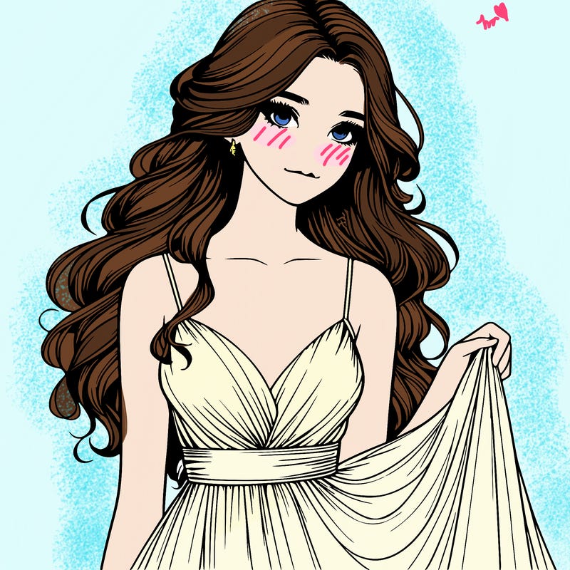 realistic girl in flowy silky prom dress