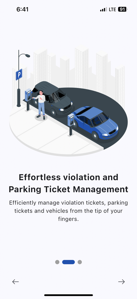 Pantalla de incorporación de la aplicación AATMA Drivers para una gestión sin esfuerzo de las multas de estacionamiento, ilustración.