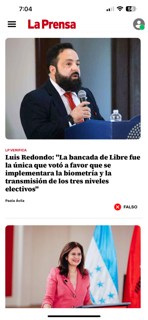 Diario La Prensa Honduras - Interface of the Diario La Prensa Honduras app displaying political news and fact-checking