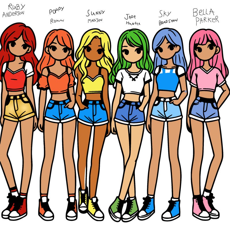 a group of girls wearing crop tops and shorts