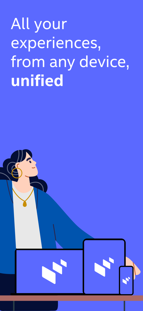 Intel® Unison™ - Una ilustración de una mujer con un portátil, tablet y smartphone mostrando conectividad multidispositivo unificada