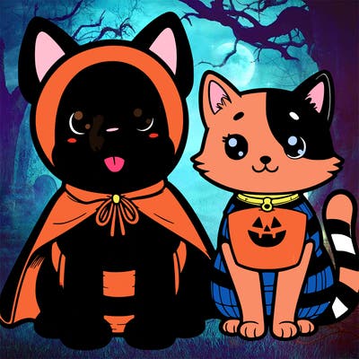 cute dog and cat in halloween costumes