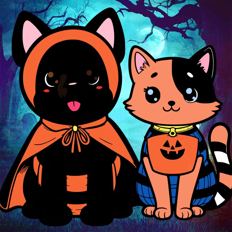 cute dog and cat in halloween costumes