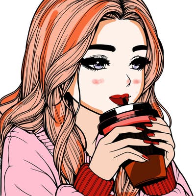realistic girl drinking coffee