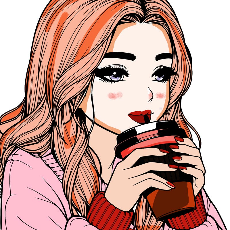 realistic girl drinking coffee