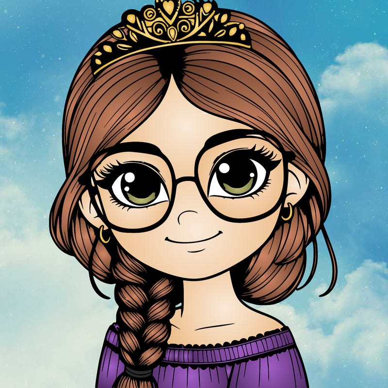 a girl with one braid and glasses who is a princess realistic