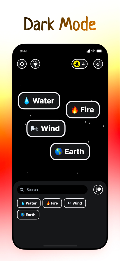 Infinite Alchemy - AI Craft - Infinite Alchemy AI Craft game interface in dark mode showing water fire wind and earth elements
