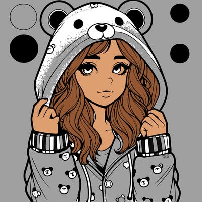 realistic girl in a animal pjs hoodie