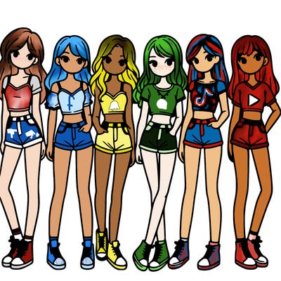 a group of girls wearing crop tops and shorts