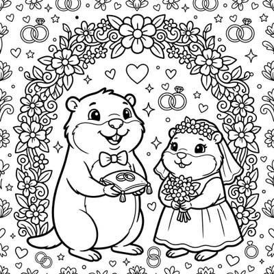 Join these adorable gophers as they celebrate their special wedding day in this charming coloring page. Little artists will love bringing this romantic scene to life with their favorite colors.