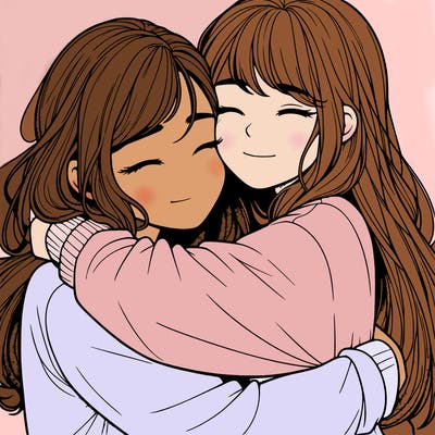 realistic two girls hugging