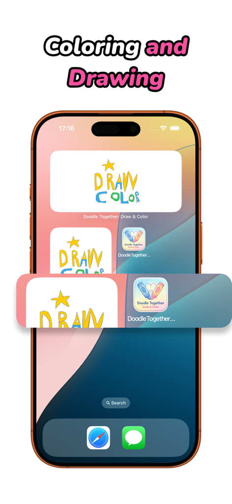 Doodle Together: Draw & Color - iPhone home screen featuring Doodle Together drawing and coloring widgets