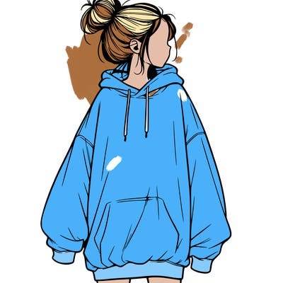 realistic girl with a oversized sweatshirt on and a bun