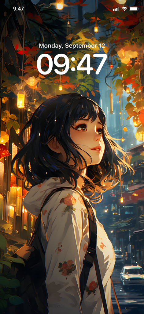 4K Wallpapers HD Background - Chica anime en una calle con linternas, fondo de pantalla 4K