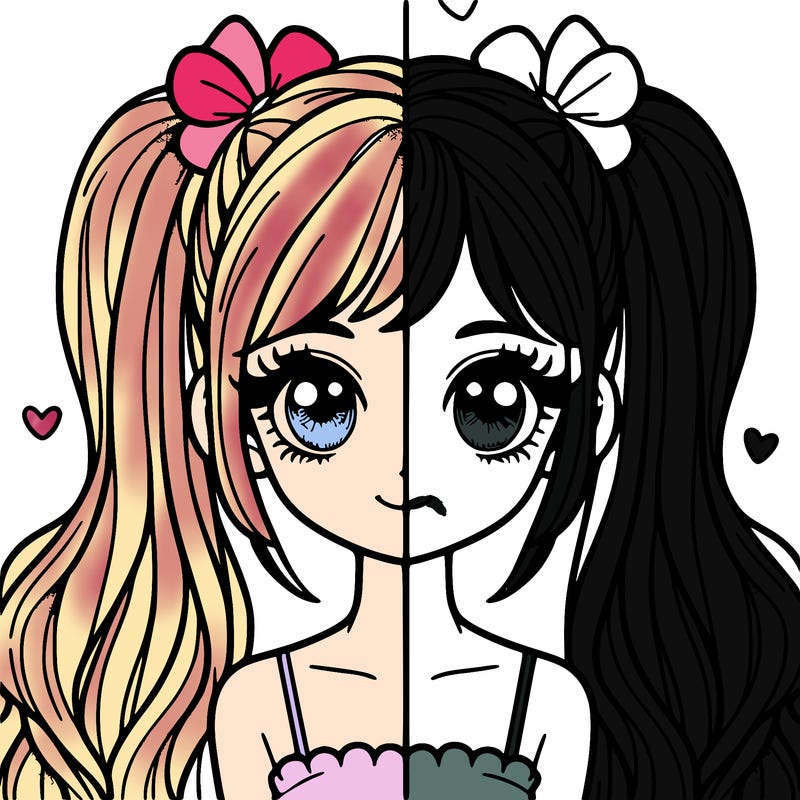 beautiful girl with pigtails split in half