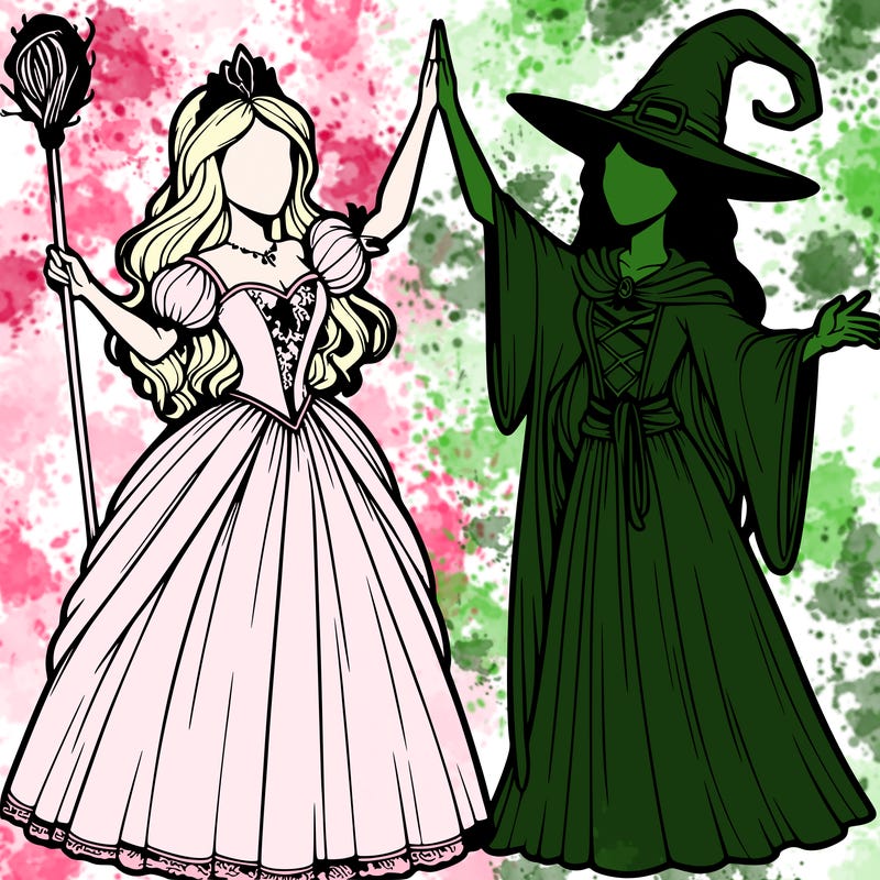 detailed realistic split of a princess and a witch