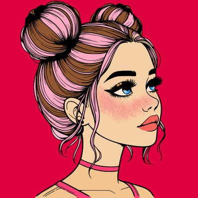 realistic girl with buns on the top of her head