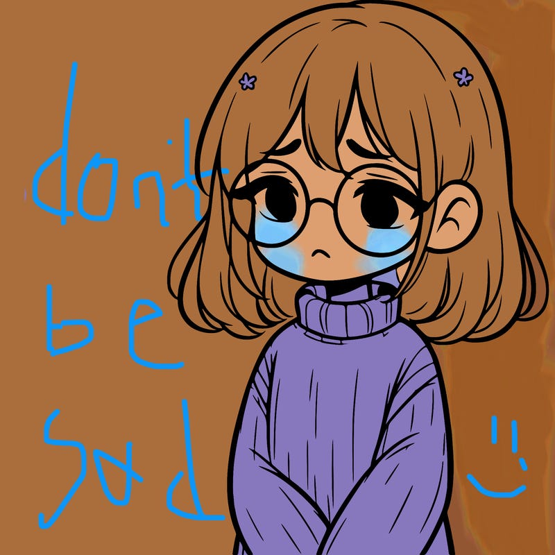 sad girl with glasses in a sweater