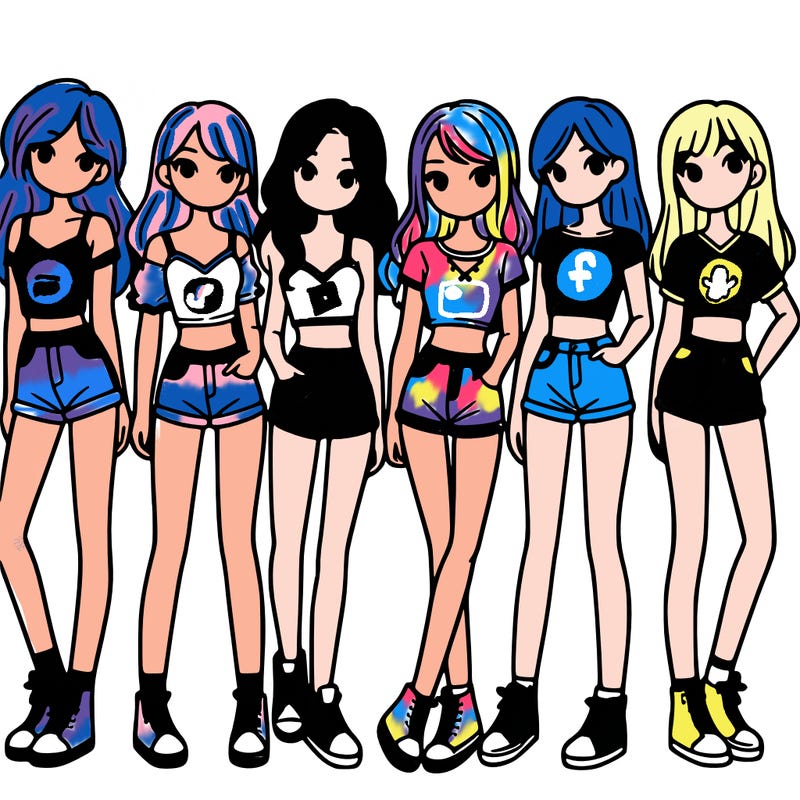 a group of girls wearing crop tops and shorts