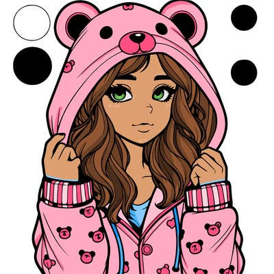 realistic girl in a animal pjs hoodie