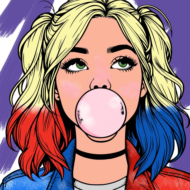 realististic girl blowing bubble -gum