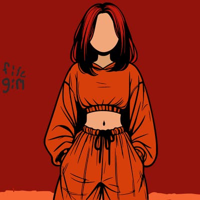 realistic girl faceless with baggy pants and a crop top