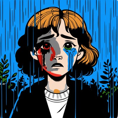 realistic girl in the rain crying