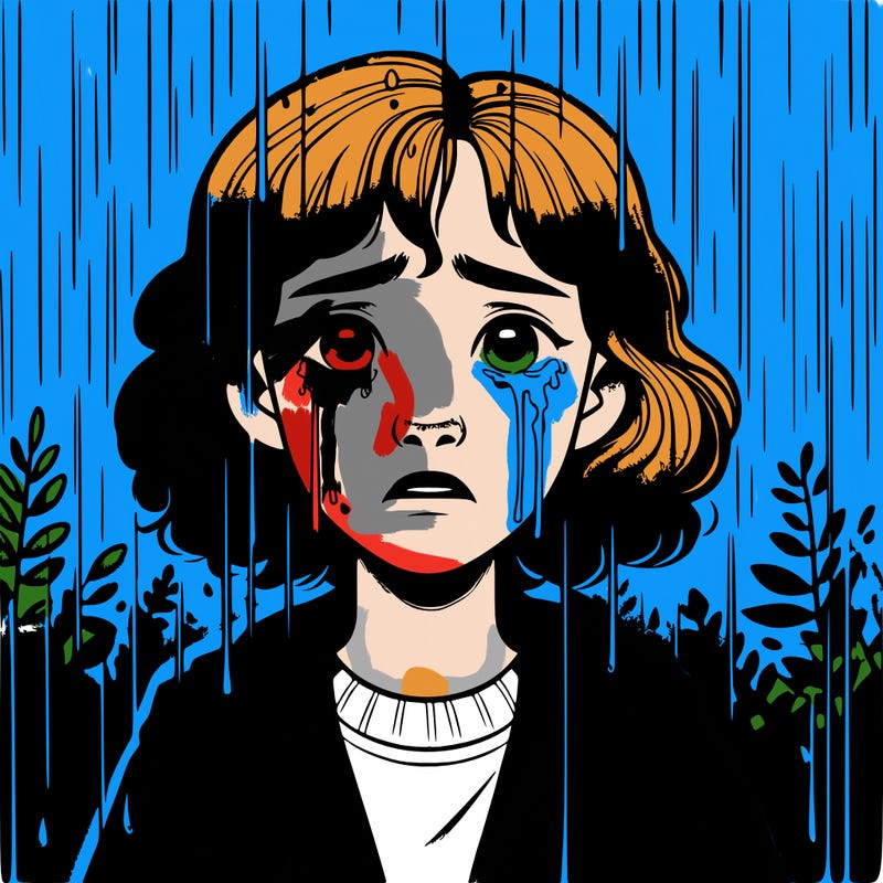 realistic girl in the rain crying