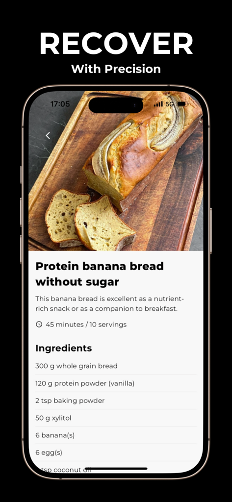 Receta de pan de plátano con proteína para la recuperación del atleta en la aplicación ENDUR